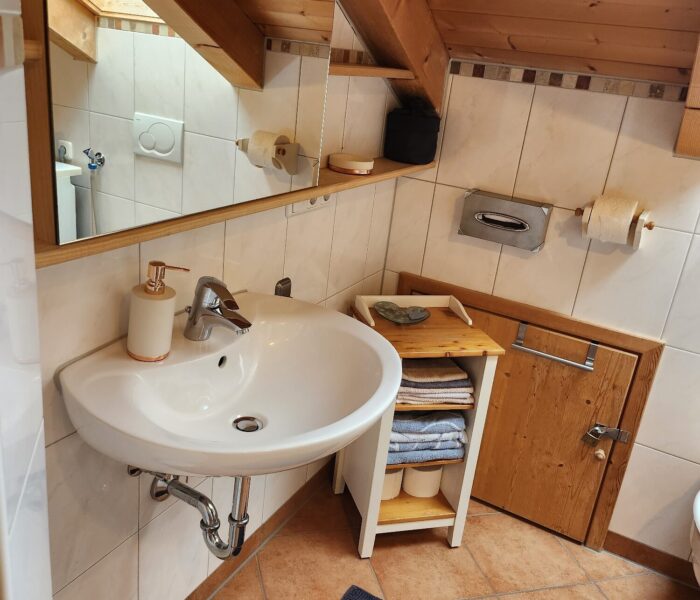 Badezimmer mit eingebautem Spiegelschrank