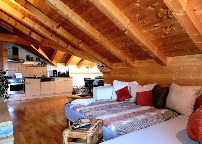 offener Wohnbereich mit ausgezogener Schlafcouch offener Wohnbereich mit ausgezogener Schlafcouch