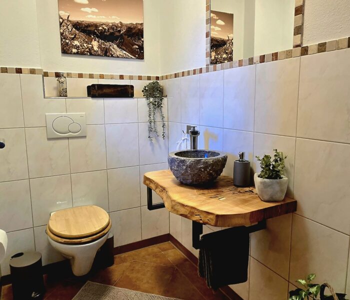 Kleines Gäste-WC mit Natursteinwaschbecken