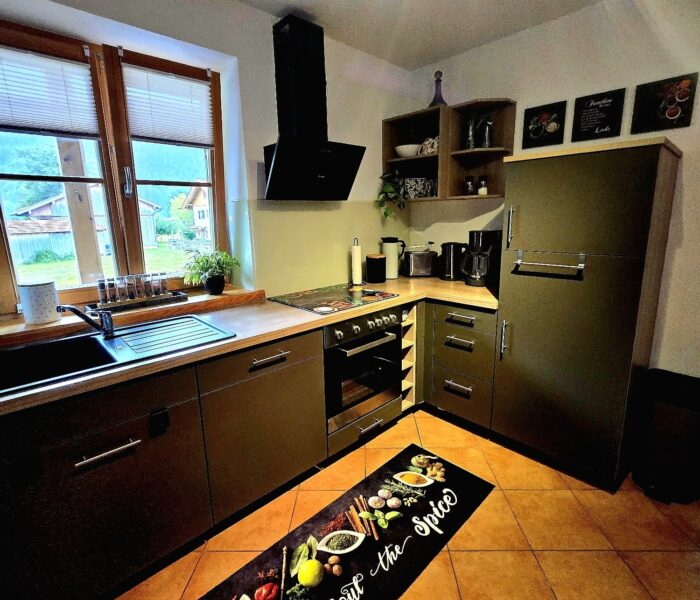 Küche - Küchenzeile mit Herd und Dunstabzug