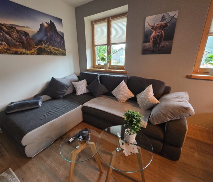 Wohnzimmer mit gemütlicher Sitzecke (Ausziehcouch)